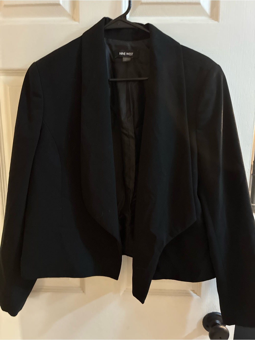 Nine West Black Open Front Drape Blazer Jacket Size 14 Career Chic